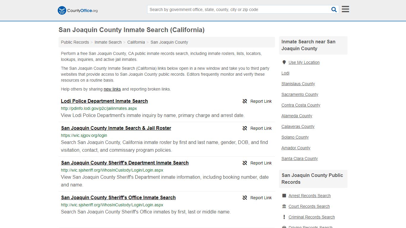 San Joaquin County Inmate Search (California) - County Office